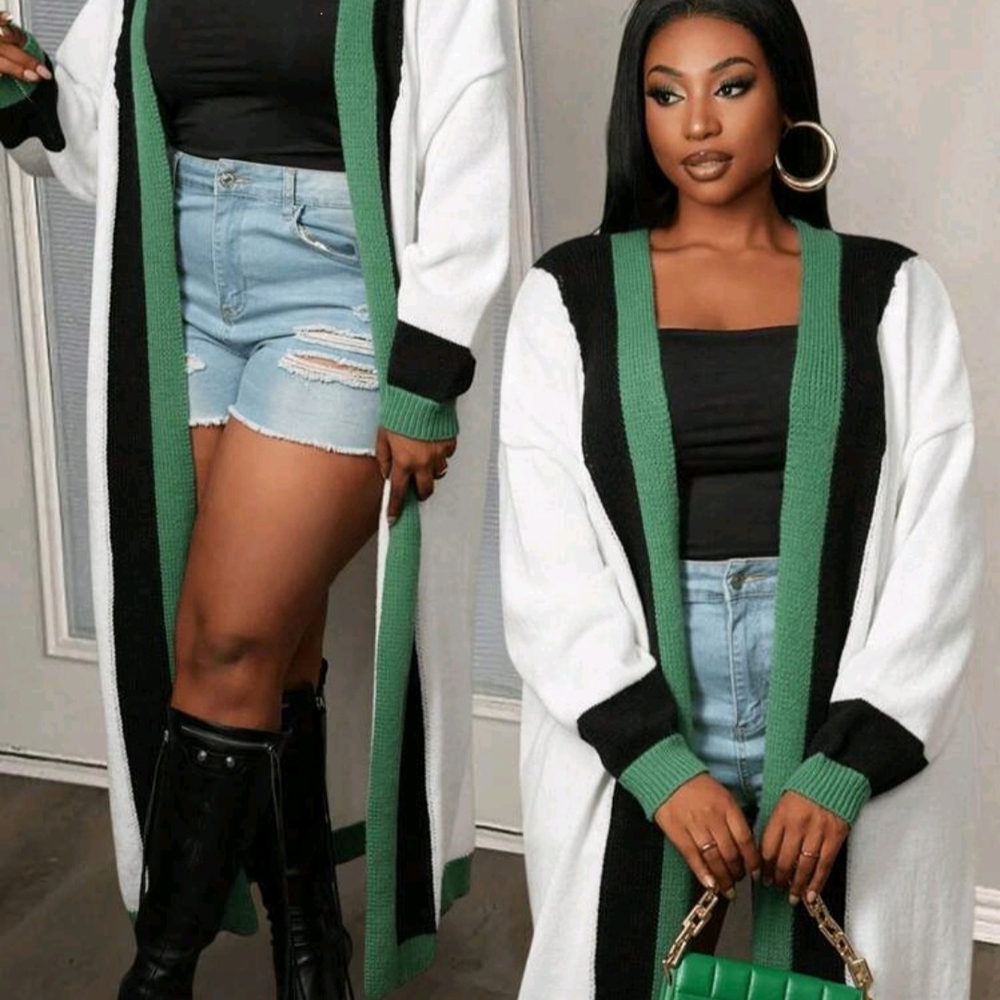 Stylish Black, White, and Green Women's Sweater